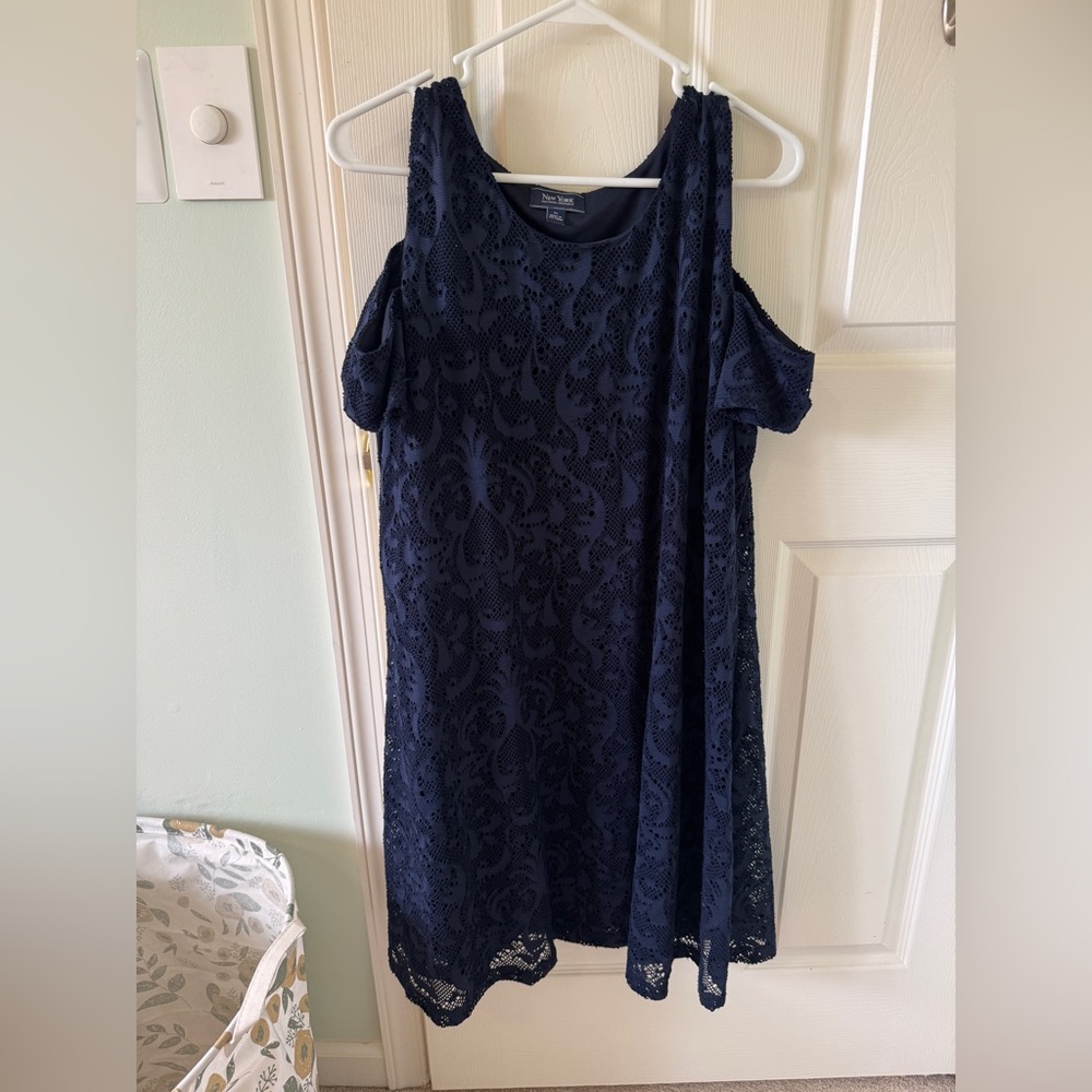 New York & Company Dark Blue Lace Mini Dress